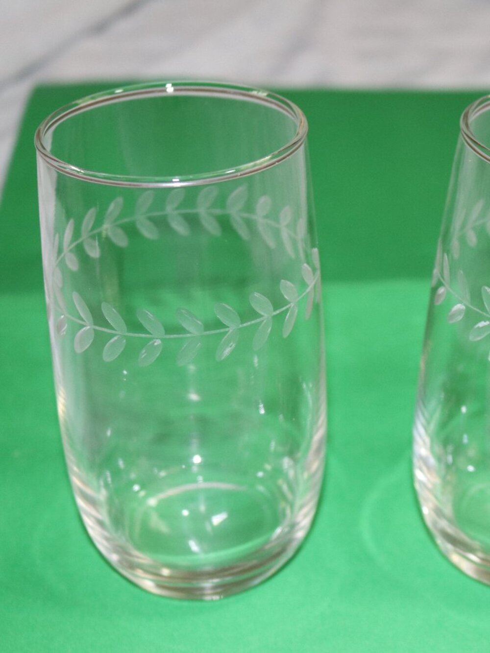 Vintage etched glass set. 5" tall. Set of 8.